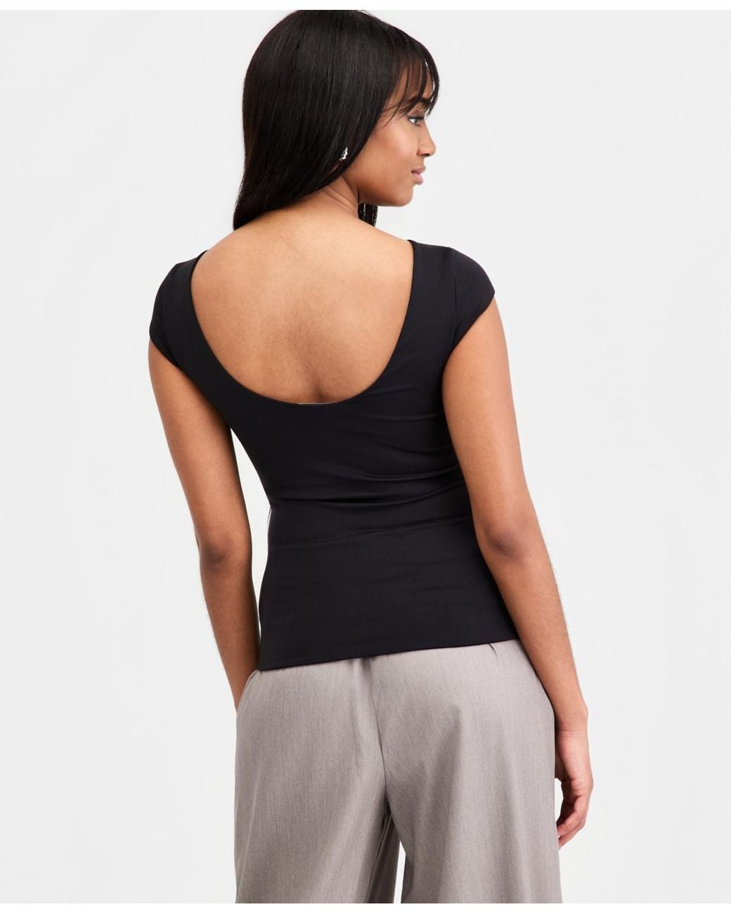 BarIII Shelf-bra Cap-sleeve Top in Black | Lyst