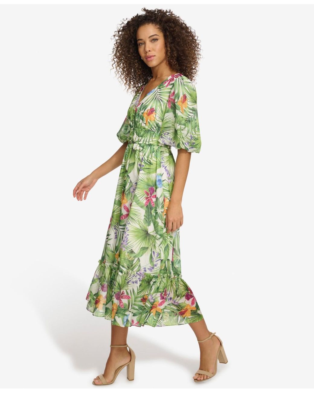 Kensie Floral print Balloon sleeve Maxi Dress in Green Lyst