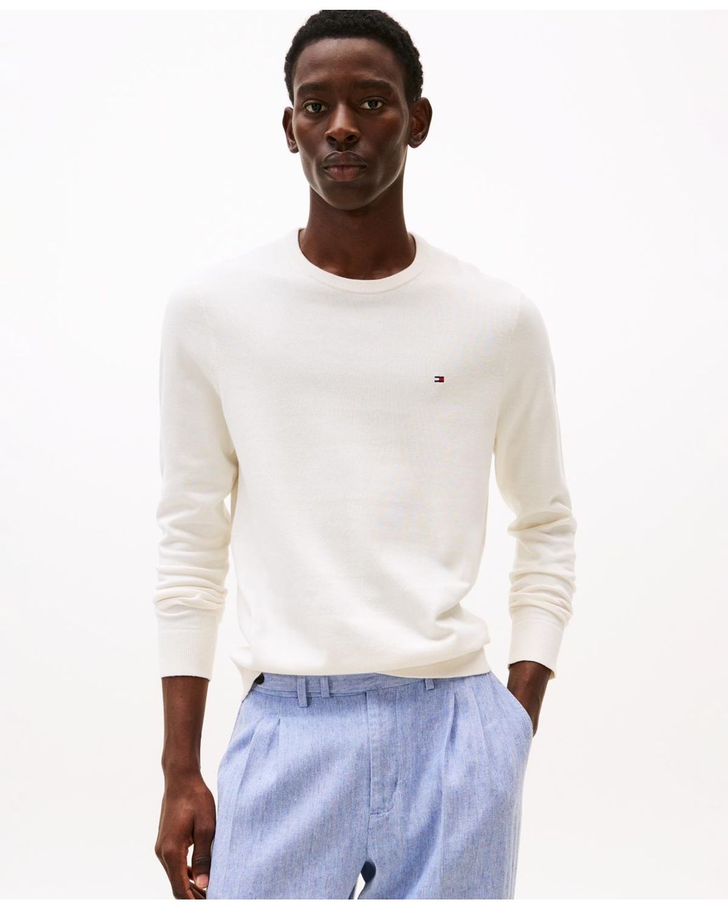 Tommy Hilfiger White Essential Crew Neck Sweater for men