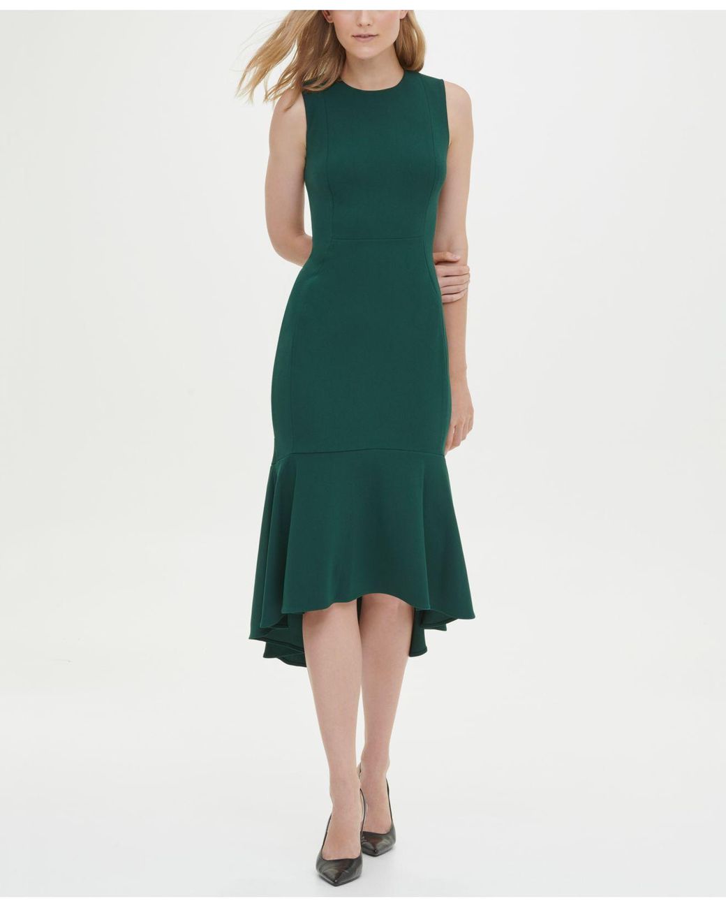 Calvin Klein High-low Midi Scuba Dress in Green | Lyst