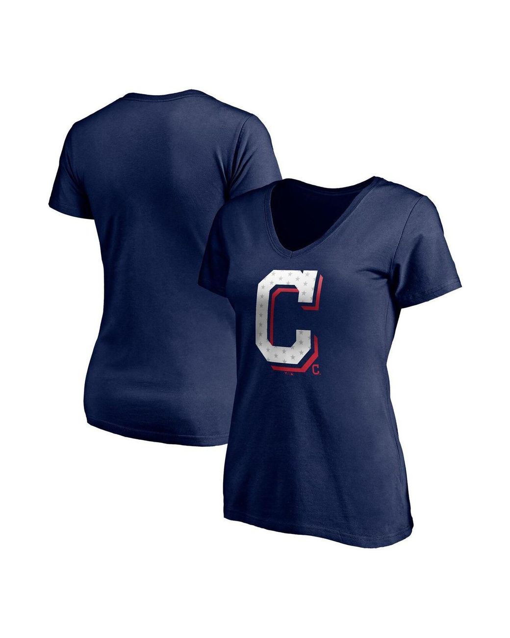 Women's Fanatics Branded White/Navy Cleveland Indians Tie-Dye V-Neck  Pullover Cropped Tee