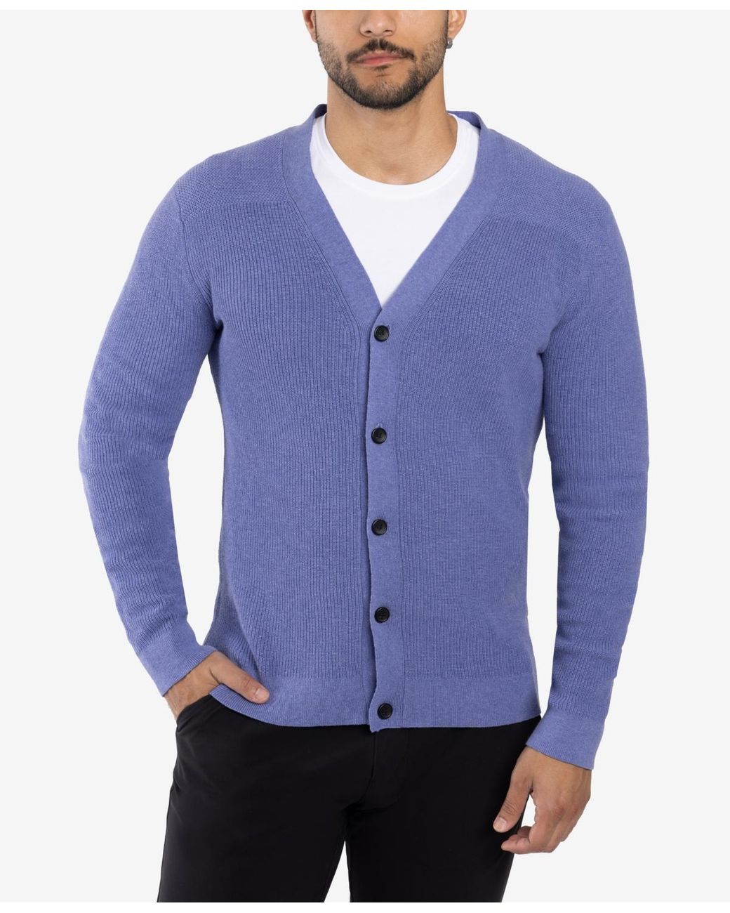 Xray Jeans Blue X-ray Basic Ribbed Cardigan for men