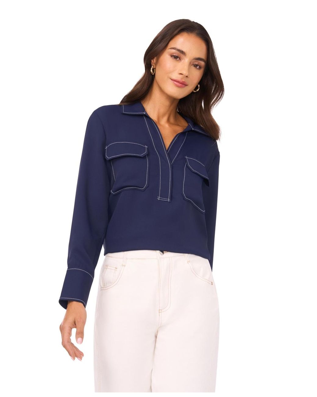 Vince Camuto Blue Collared Neck Blouse