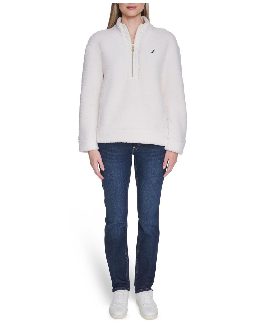 Nautica White Zip-front Stand Collar Jacket