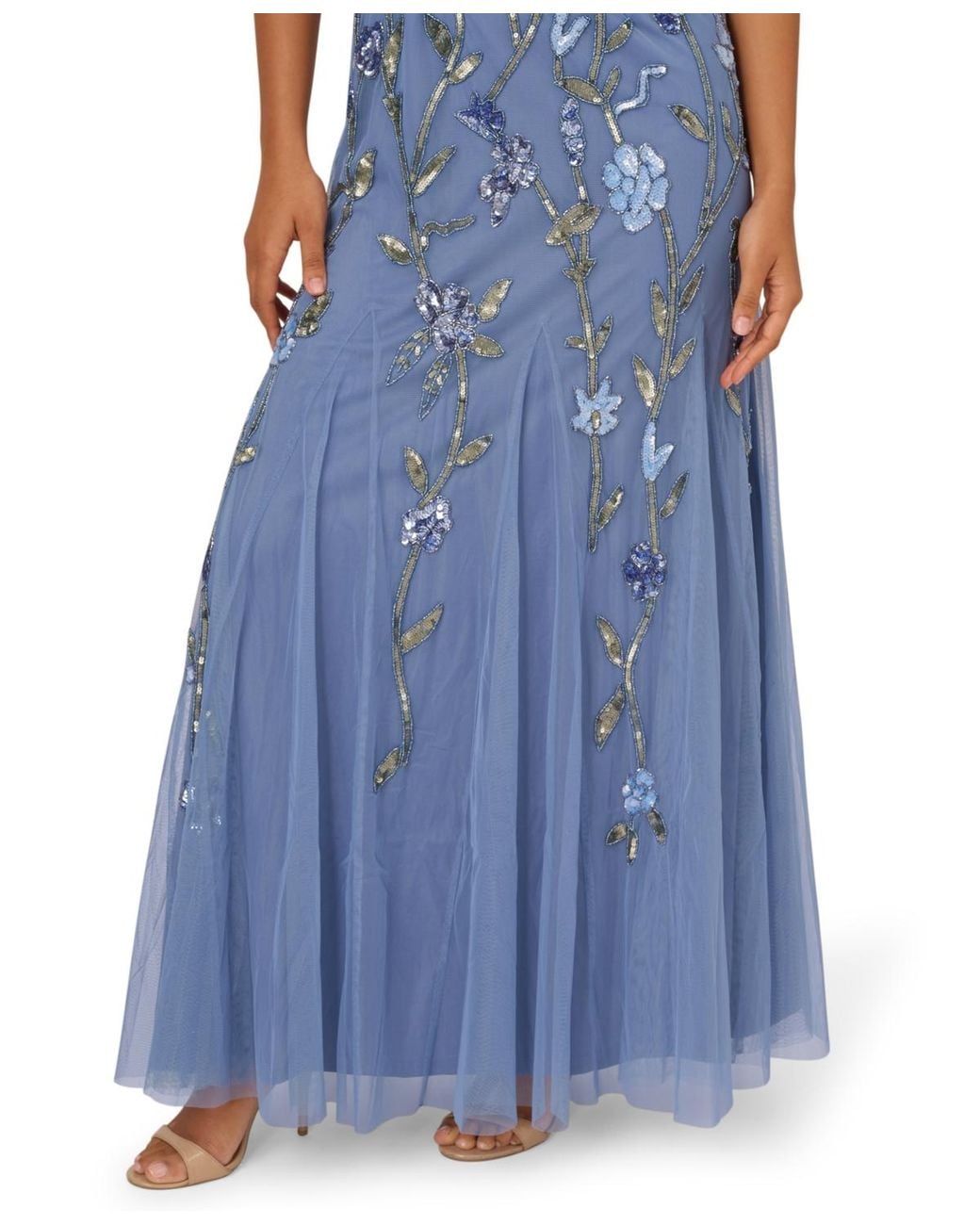Adrianna Papell Square-neck Beaded Mesh Gown in Blue | Lyst