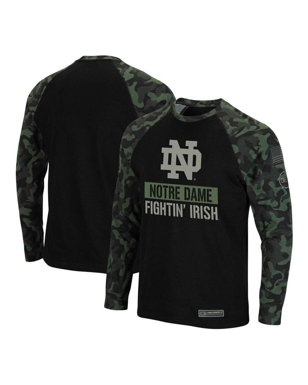 Colosseum Athletics Black, Camo Notre Dame Fighting Irish Oht  Military-inspired Appreciation Big And Tall Raglan Long Sleeve T-shirt for  Men | Lyst
