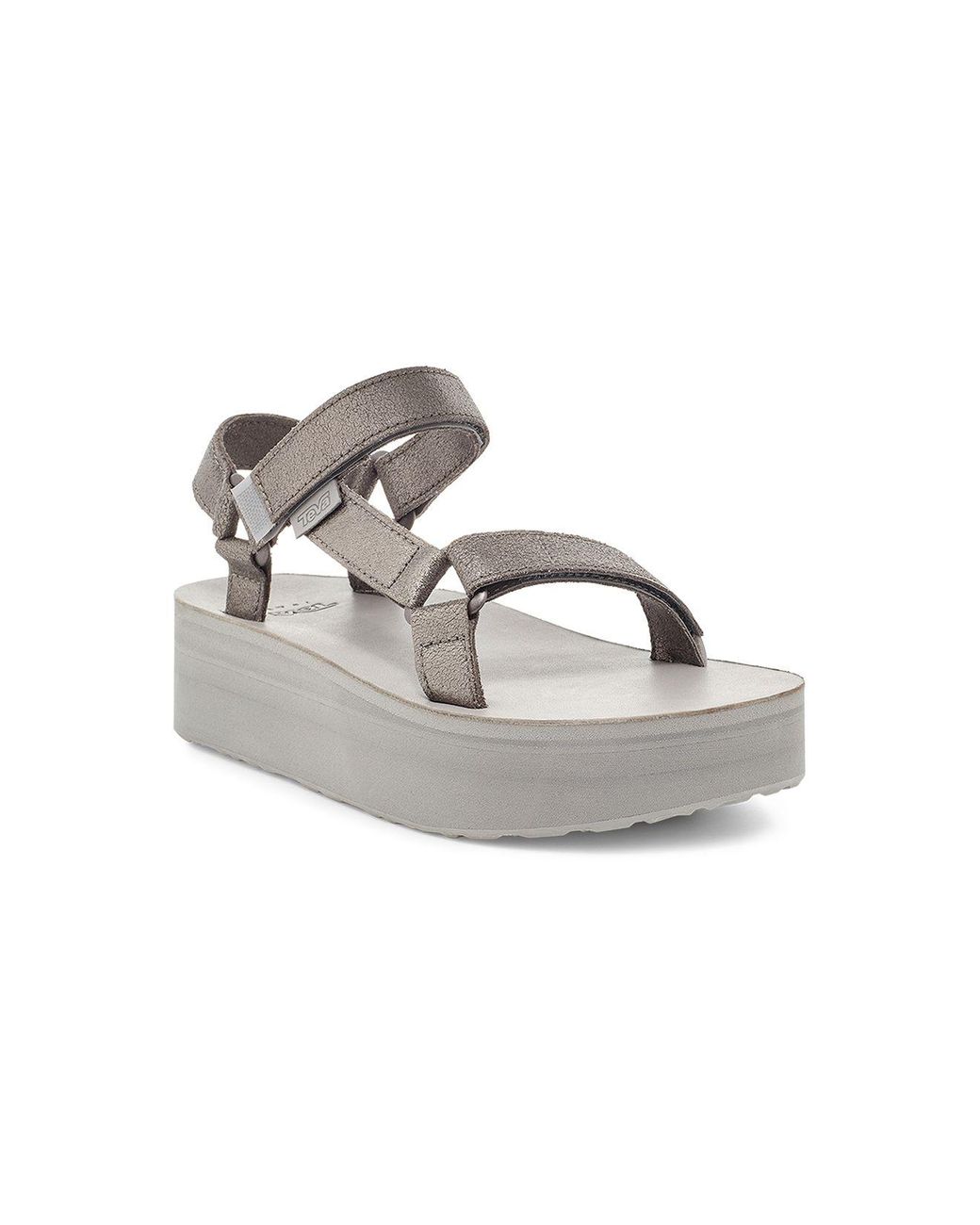 Teva Suede Flatform Universal Leather Sandals in Metallic Pewter (Metallic) | Lyst