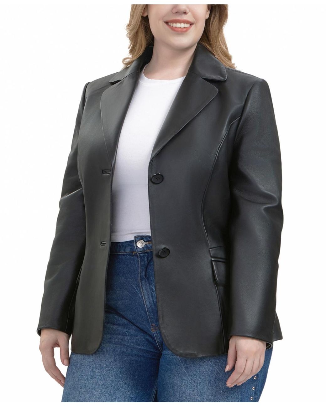 BGSD Black Plus Size Ruth Leather Blazer Jacket