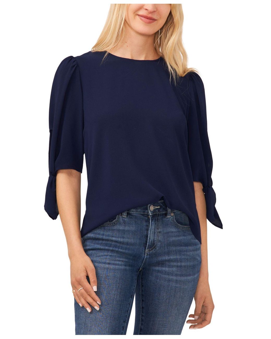 Cece Bowdetail Puffsleeve Elbow Sleeve Blouse in Blue Lyst