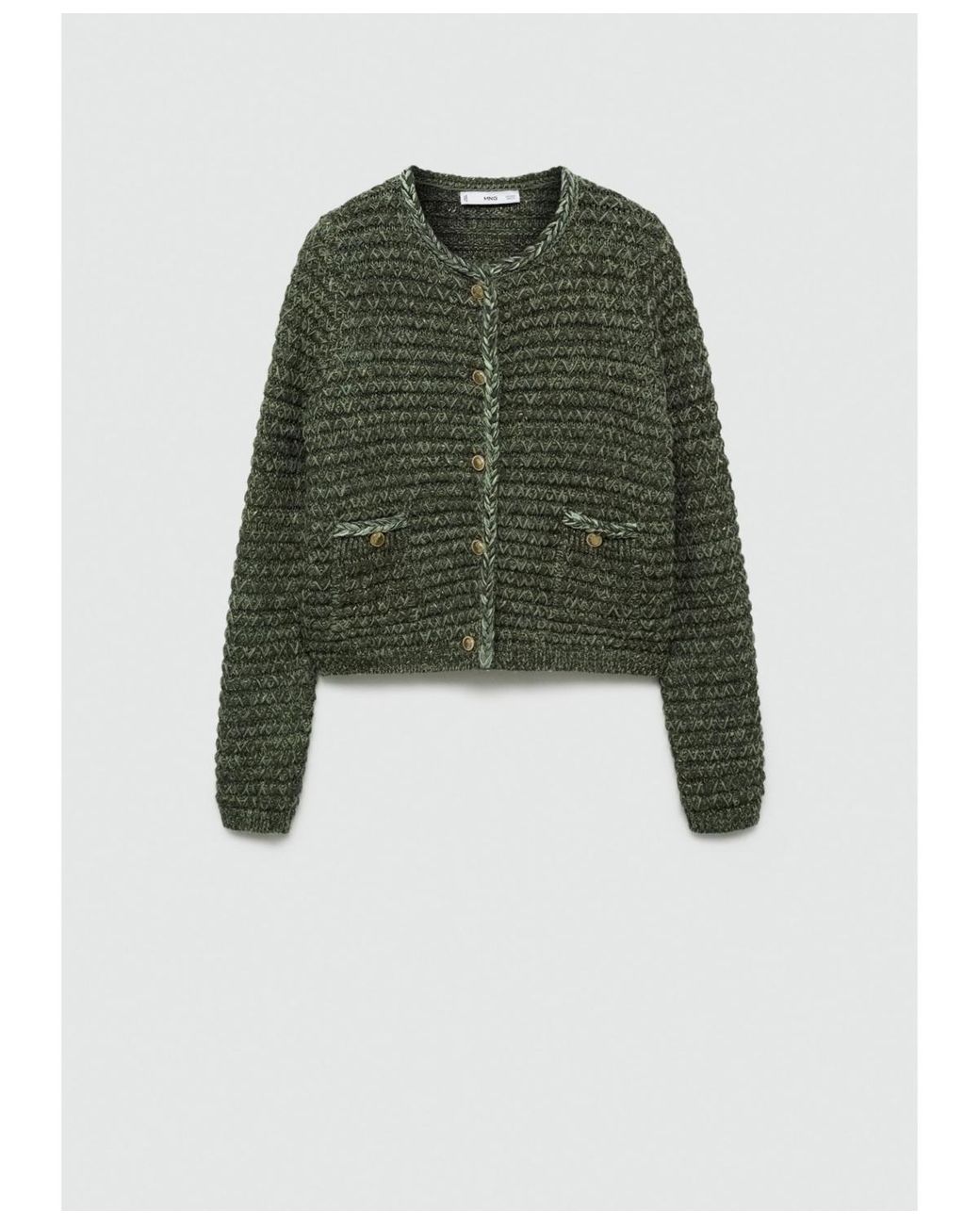 Mango Lurex Chunky knit Cardigan in Green Lyst