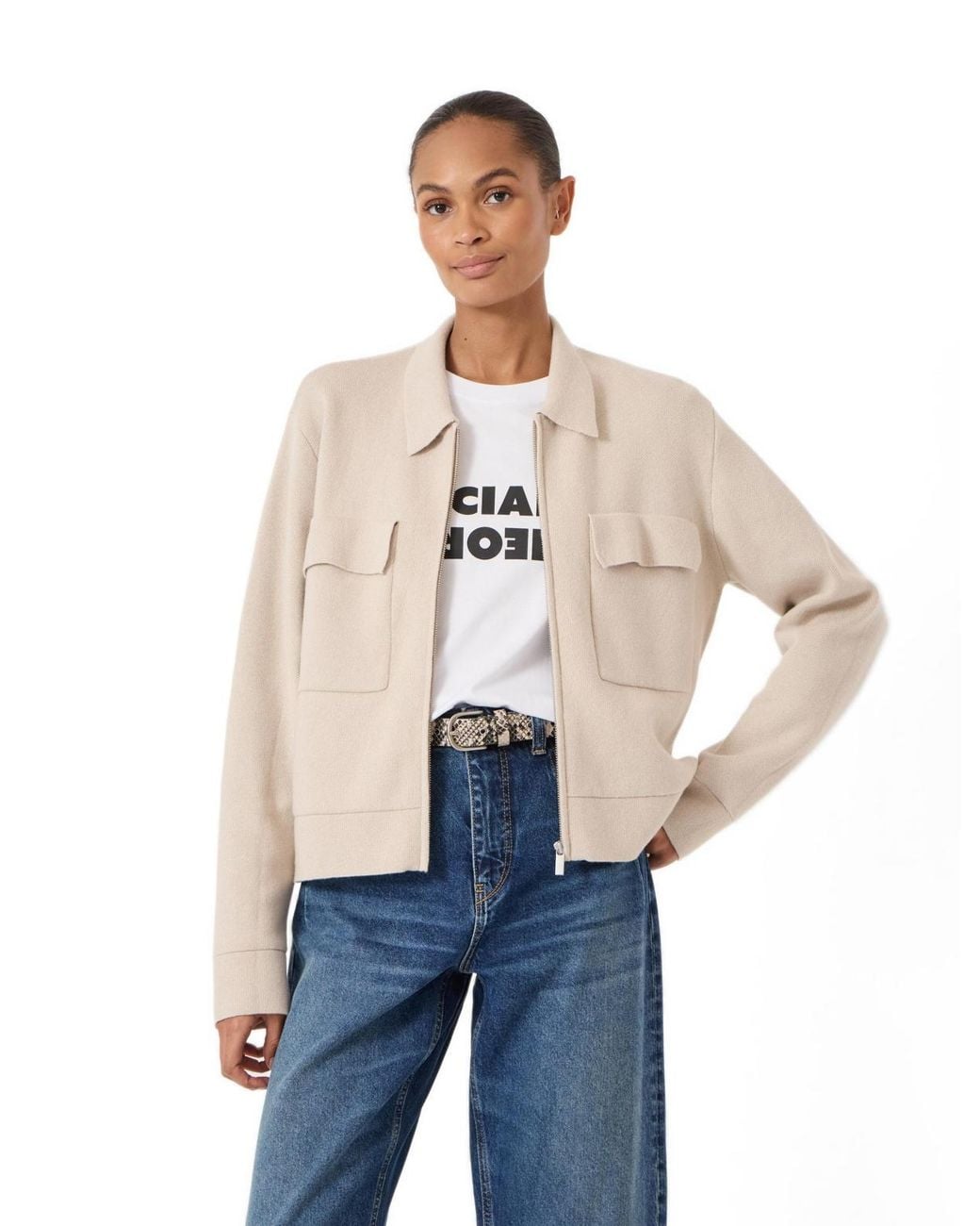 Hush Natural Knitted Zip Front Jacket