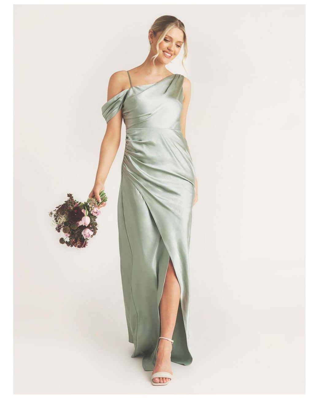 Six Stories Asymmetric Bardot Satin Bridesmaid Dress in Green | Lyst Six Stories Asymmetric Bardot Satin Bridesmaid Dress in Green | Lyst