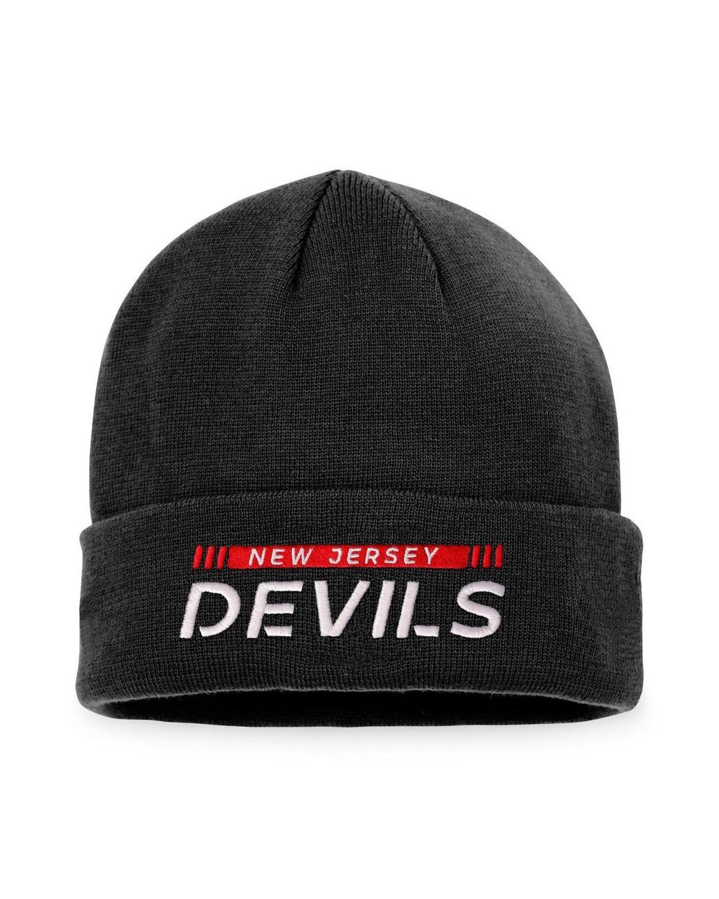 Fanatics Branded White/Red New Jersey Devils Authentic Pro Draft Cuffed Knit Hat with Pom