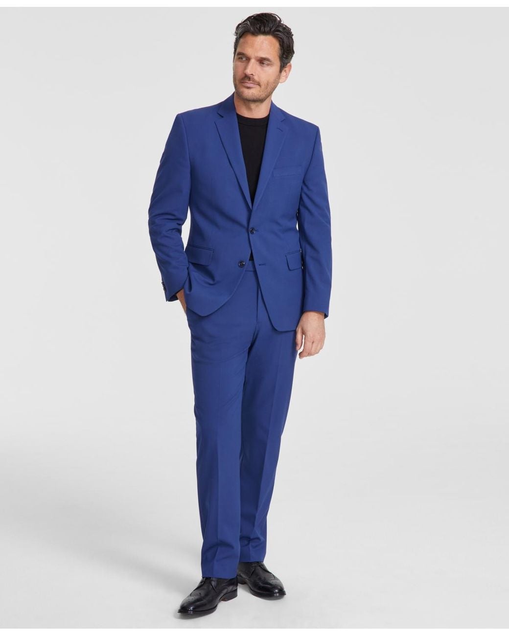 Perry Ellis Blue Perry Ellis Modern-fit Solid Nested Suit for men