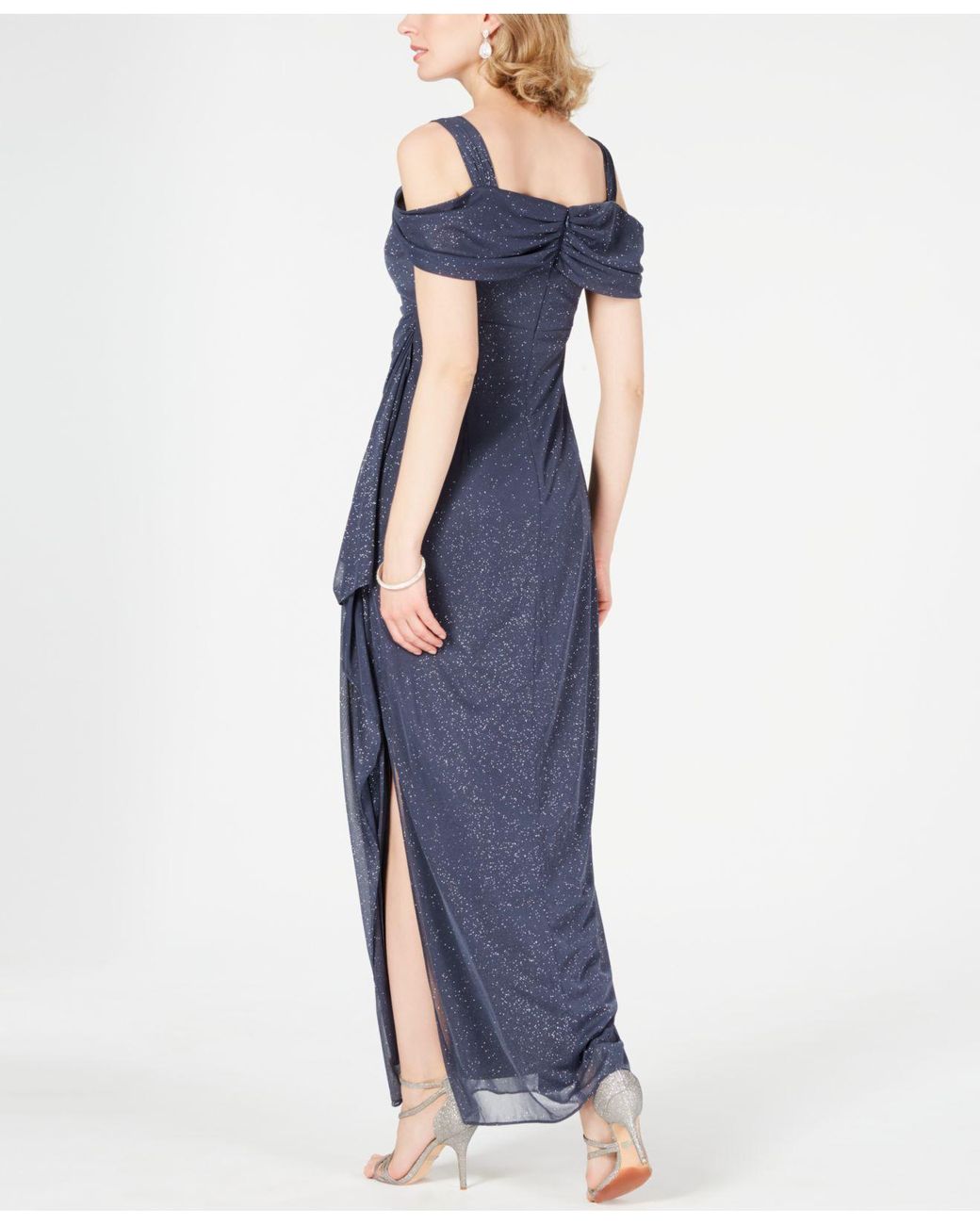 Alex Evenings Synthetic Cold Shoulder Draped Metallic Petite Gown