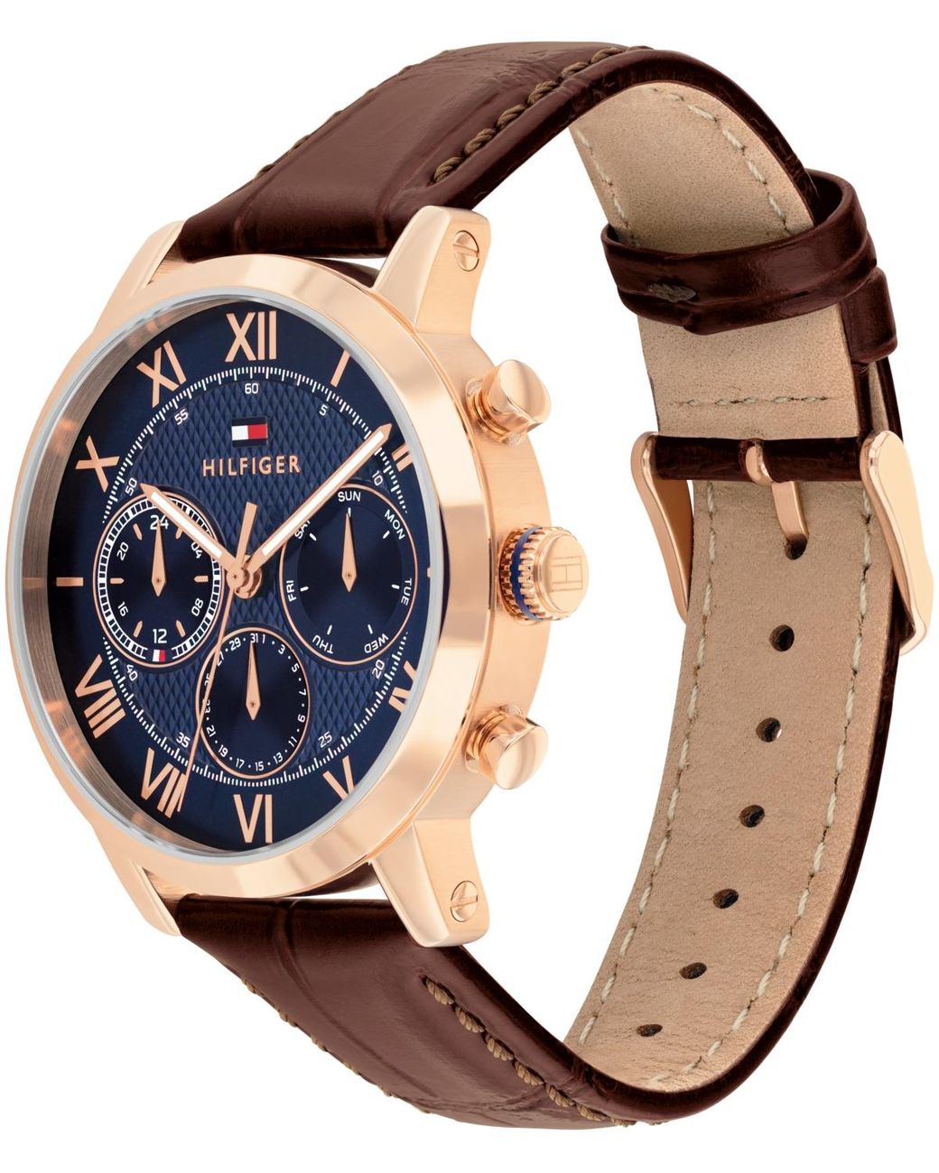Tommy Hilfiger Blue Multifunction Dark Leather Strap Watch for men