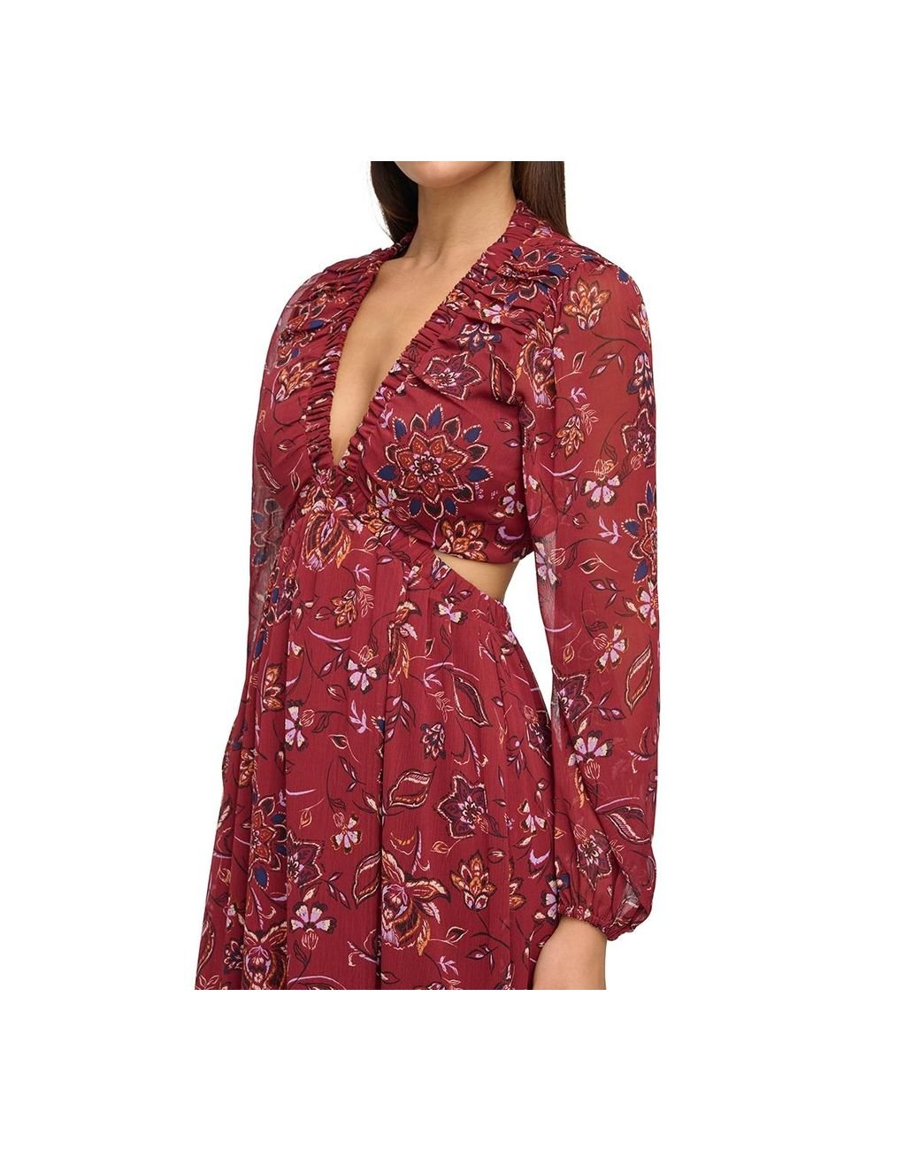 Guess Floral print Cutout Maxi Dress in Red Lyst