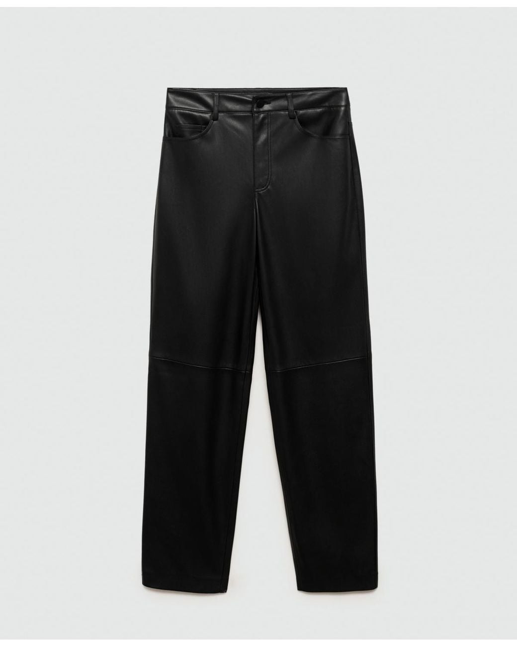 Mango Black Leather-effect Straight Trousers