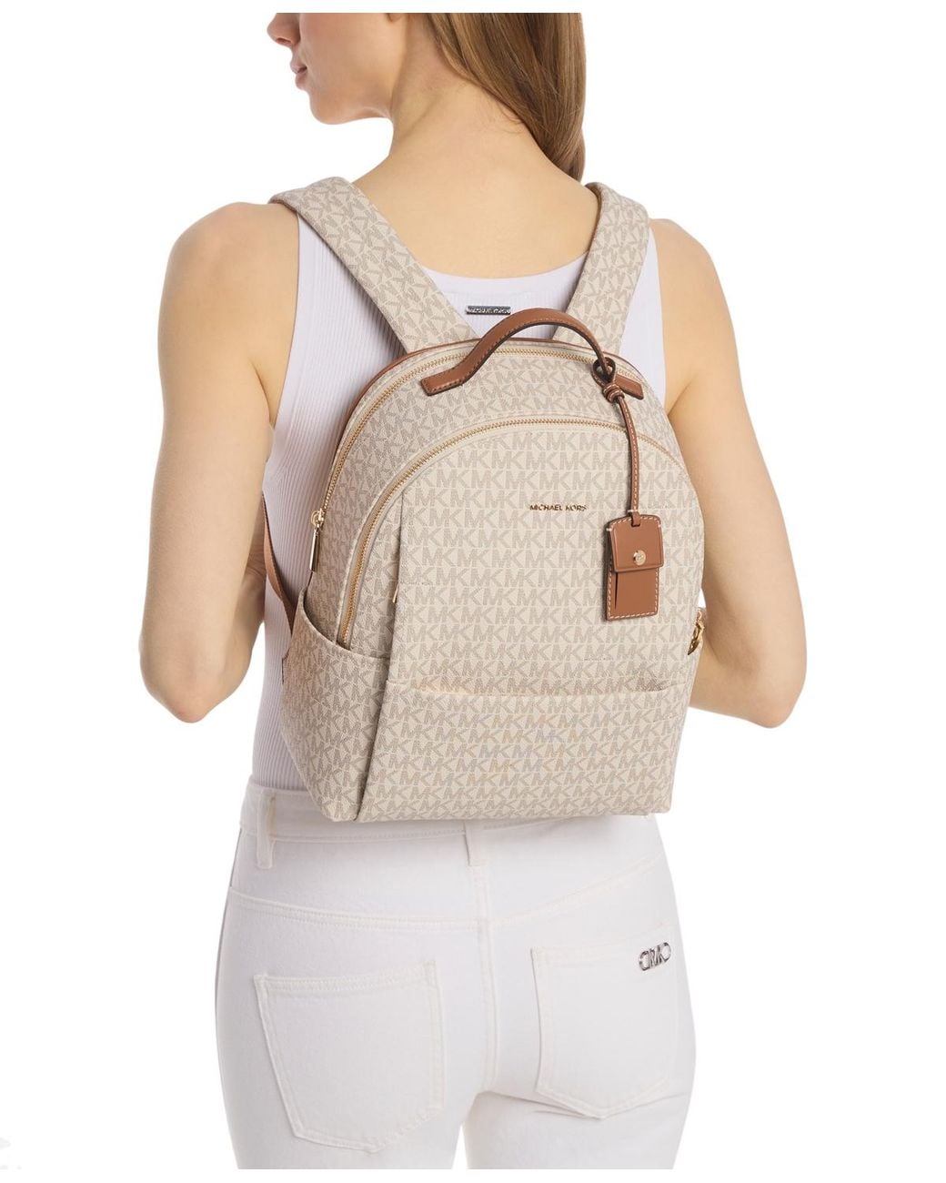 Michael Kors Sable Medium Signature Logo Backpack in Natural | Lyst