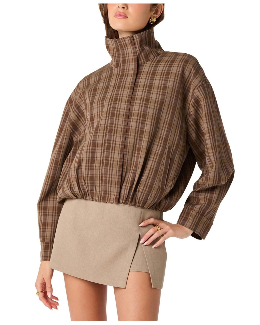 Astr Brown Cooper Funnel Neck Jacket