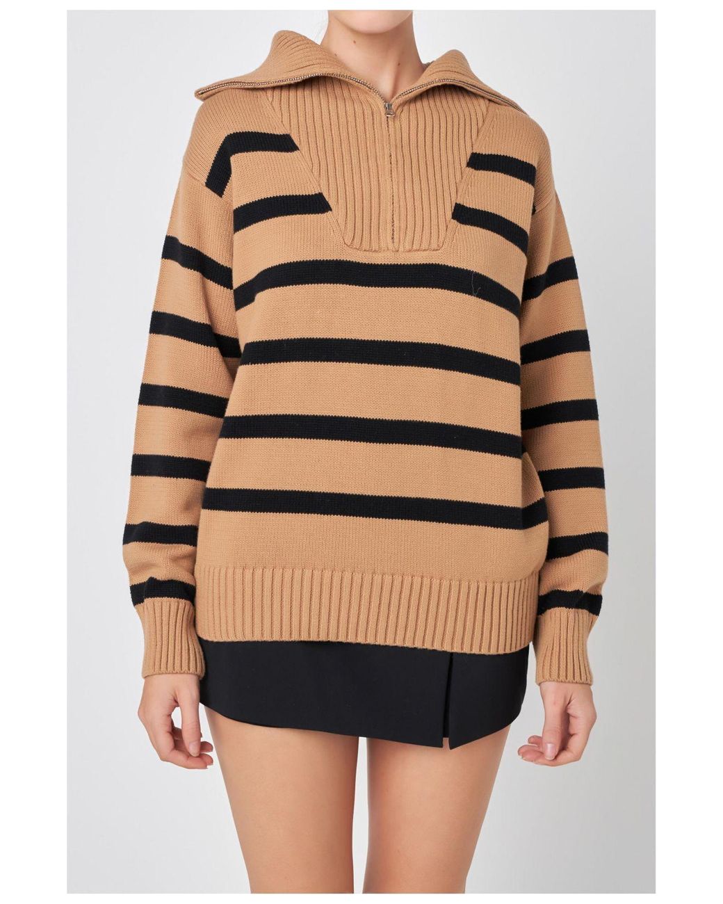 english factory striped knit zip pullover