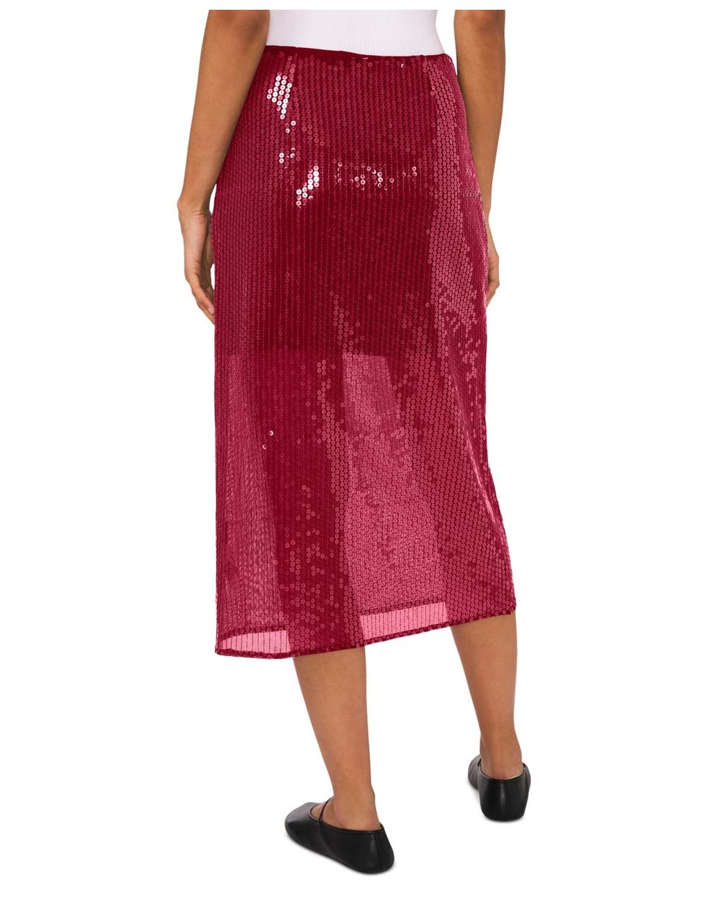 1.STATE Red Side-zip Sequin Midi Skirt