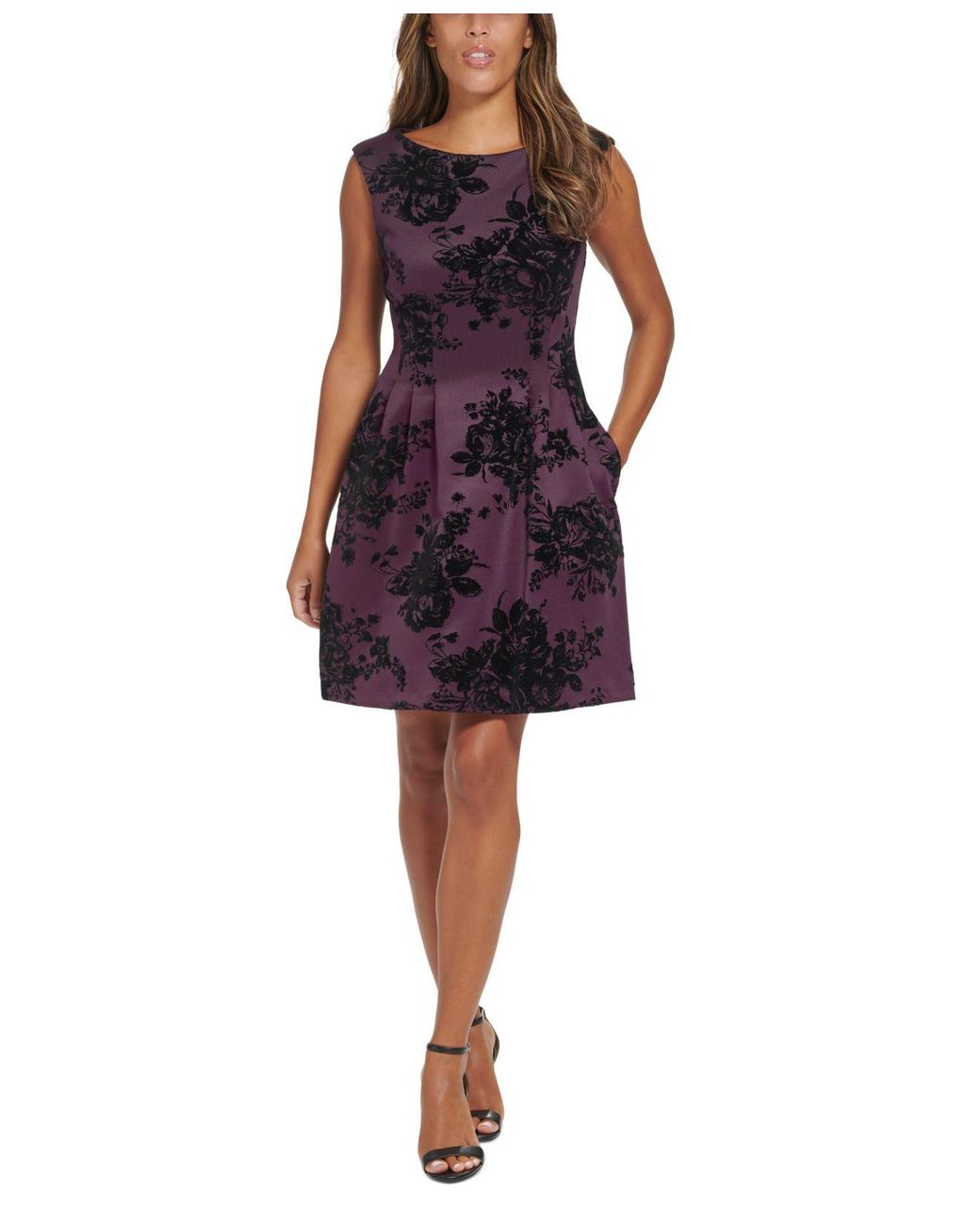 Vince Camuto Boatneck Flockedscuba Fit & Flare Dress in Purple Lyst