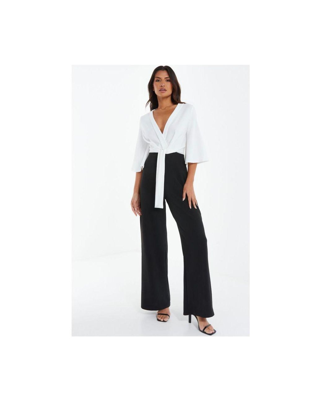 Quiz Two Toned Scuba Crepe Jumpsuit in White Lyst