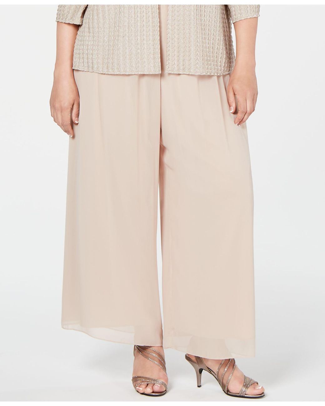 Alex Evenings Plus Size Wide-leg Chiffon Pants in Natural