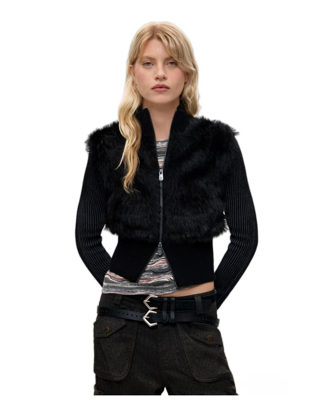 Desigual Black Fur Jacket