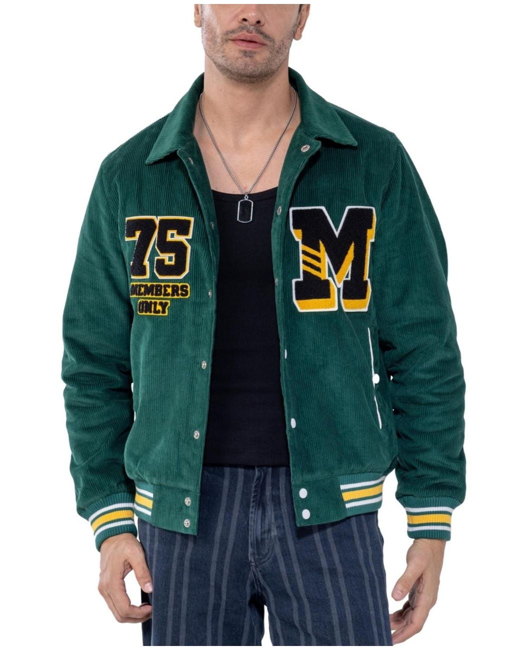 Members Only Green Corduroy Varsity Jacket for men