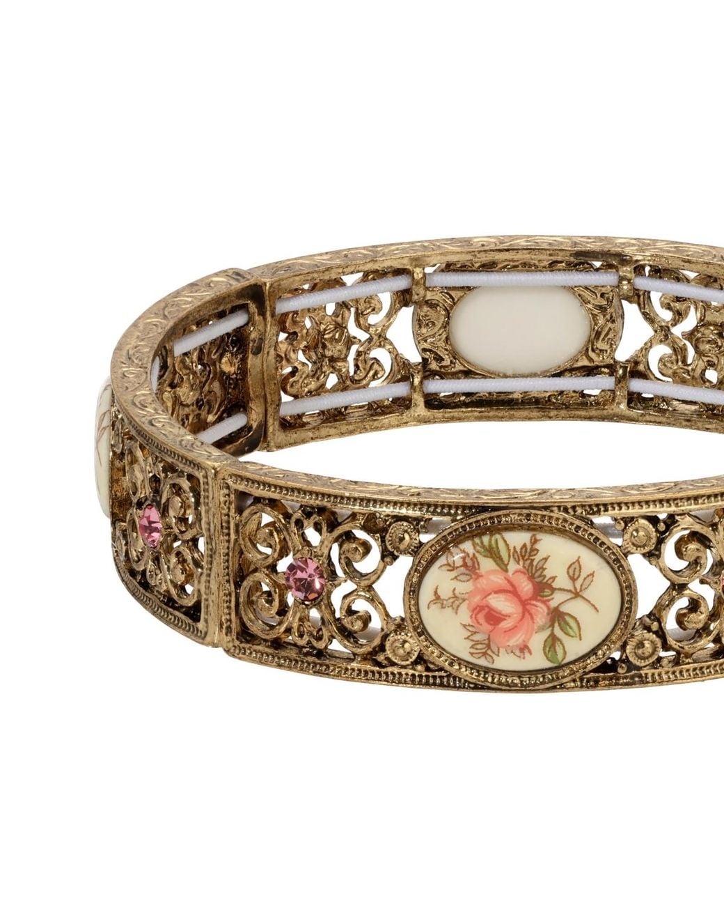 Goldeden Rose 2028 Gold-tone Rose Decal Ivory Stretch Bracelet in White | Lyst