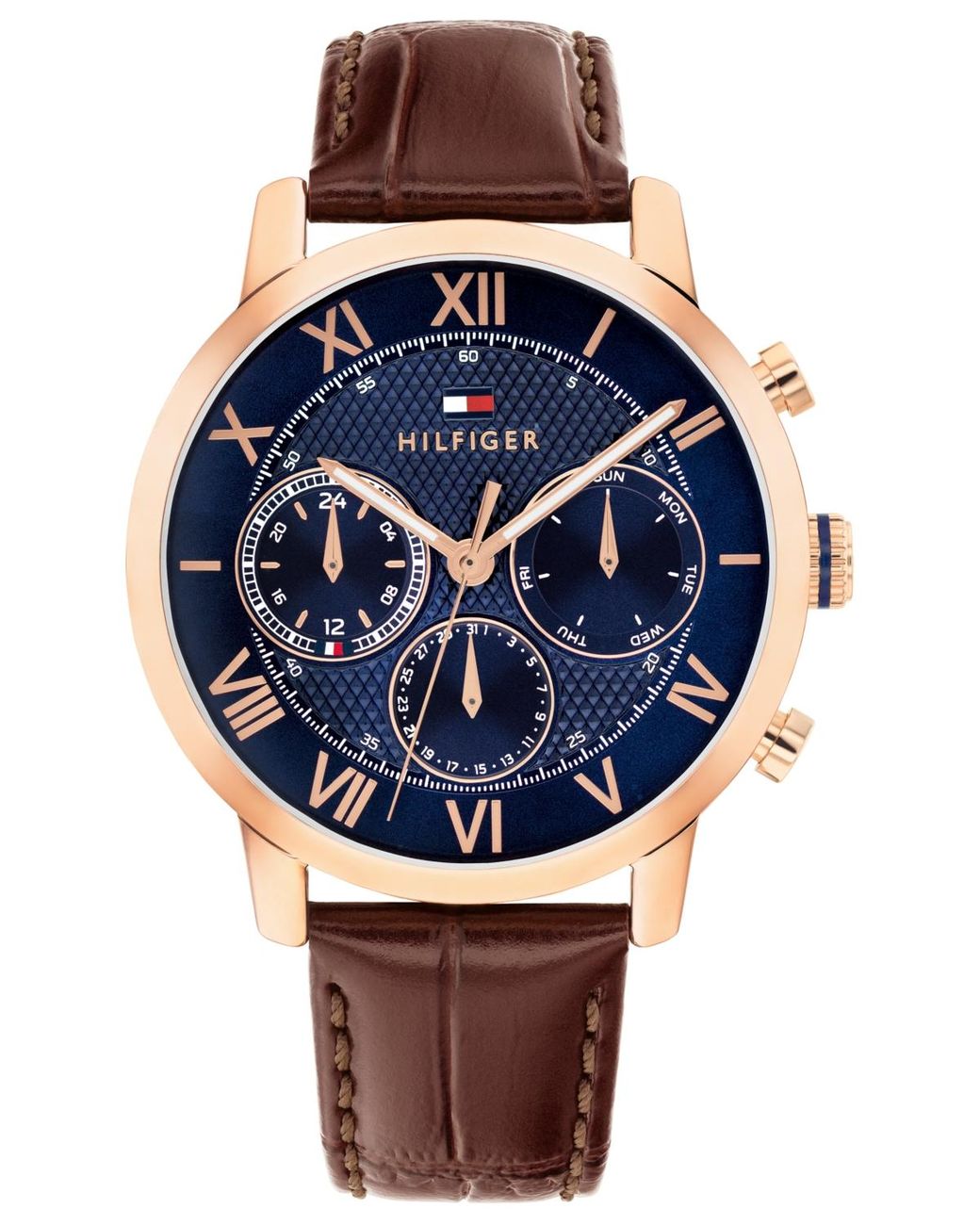 Tommy Hilfiger Blue Multifunction Dark Leather Strap Watch for men