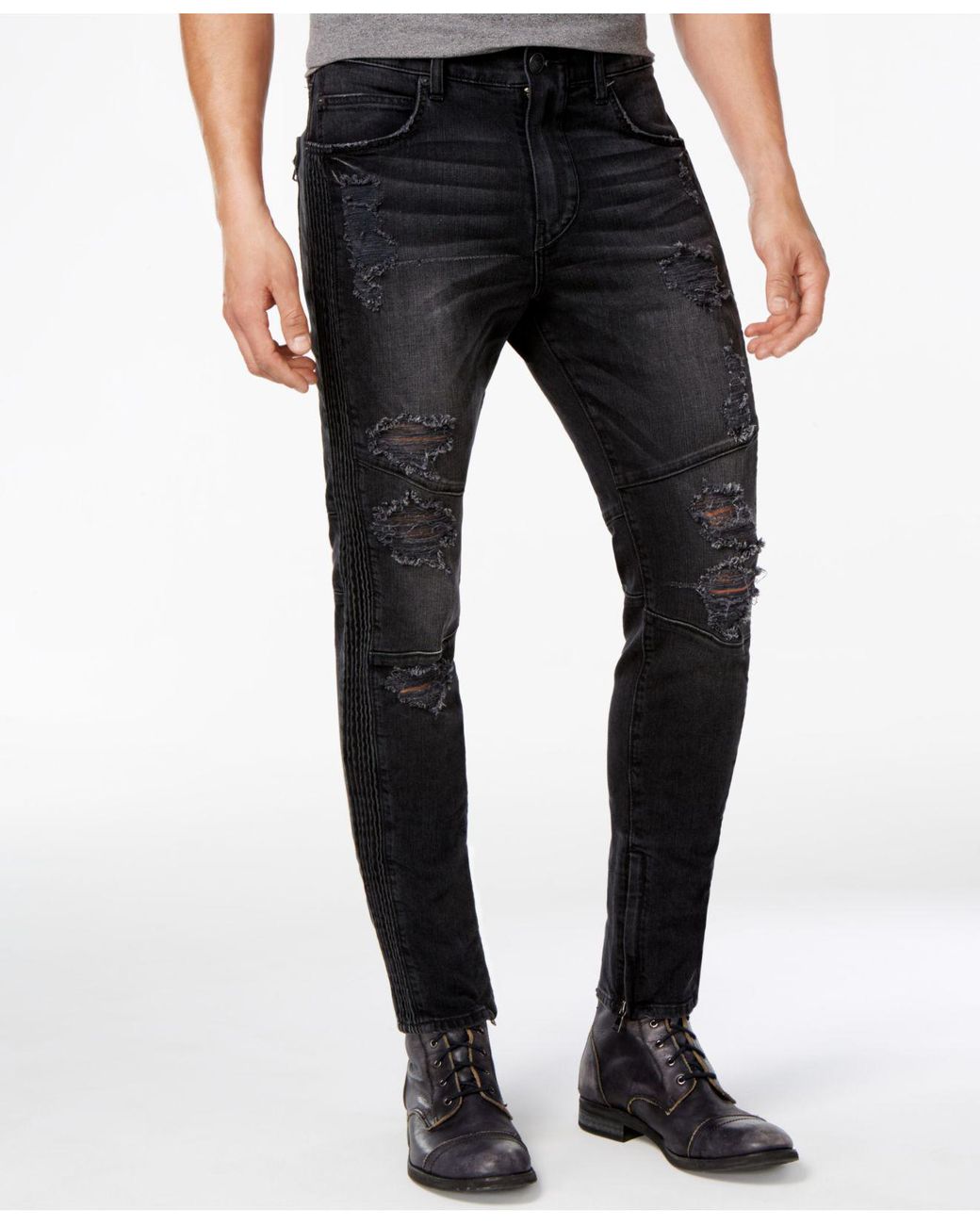 True Religion Men's Ankle-zip Ripped Skinny Jeans in Black for Men | Lyst