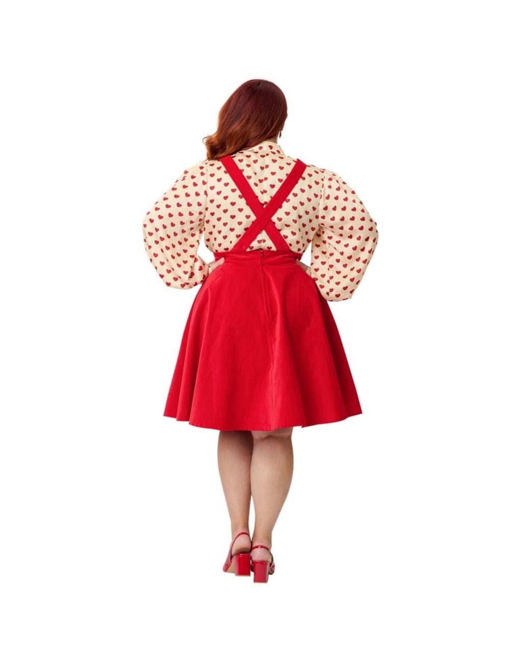 Unique Vintage Red Plus Size Bib Pinafore Skirt