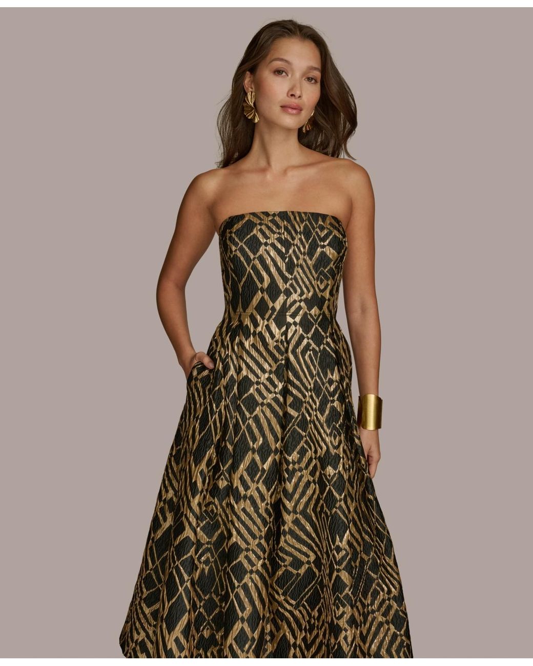 【Donna Karan New York】Strapless A-Line Dress donna-karan-BlackSand-Multi-