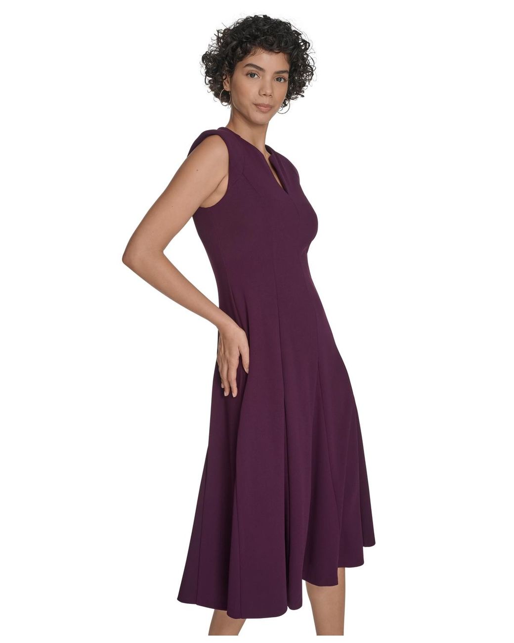 Calvin Klein V-neck Sleeveless Midi Dress in Purple | Lyst