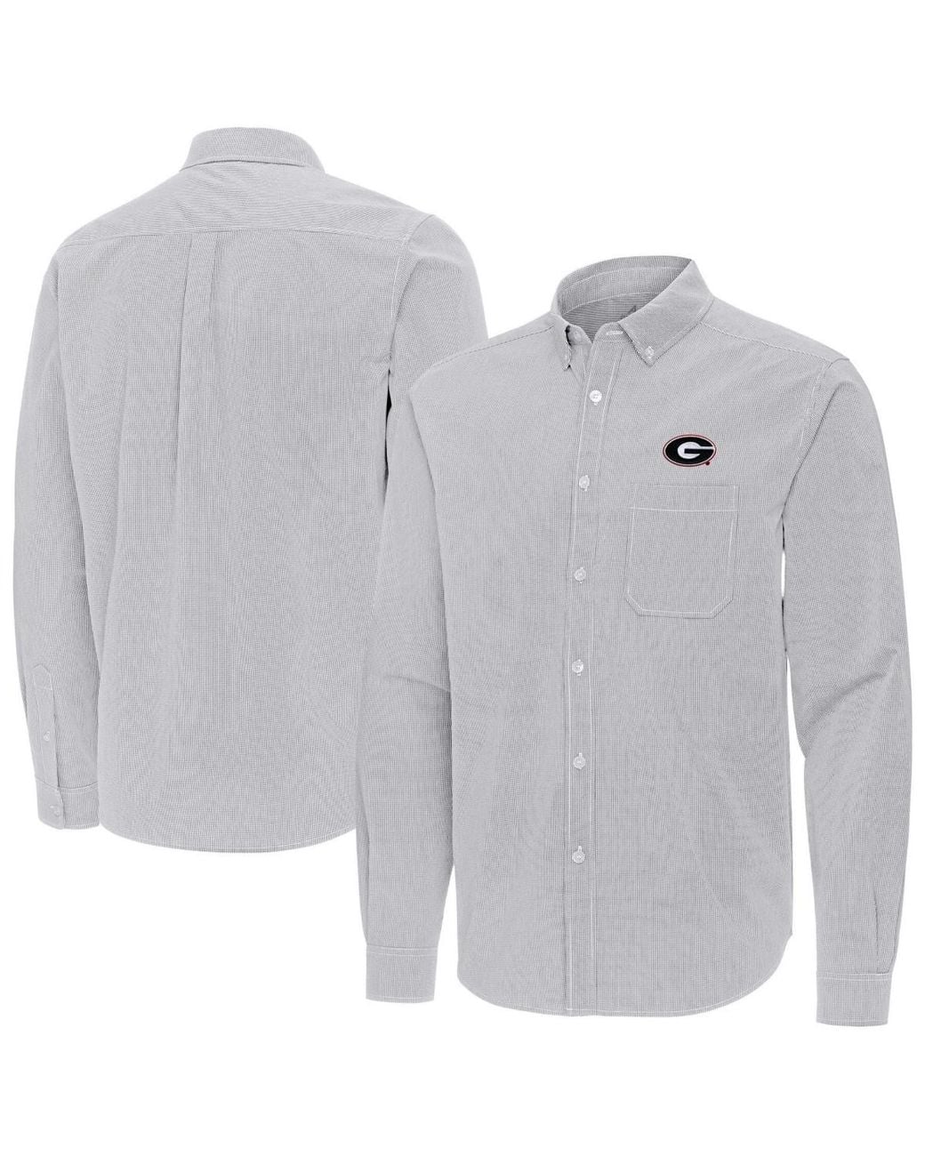 Antigua Gray Georgia Bulldogs Porter Woven Tri-blend Long-sleeve Button ...
