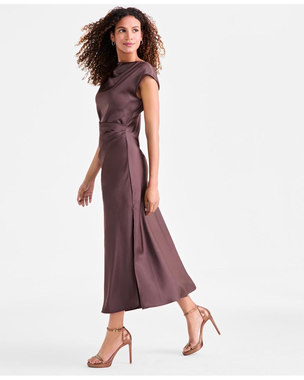 uo lindsey cap sleeve side slit midi dress Urban Outfitters + Lindsey Cap-Sleeve Midi Dress