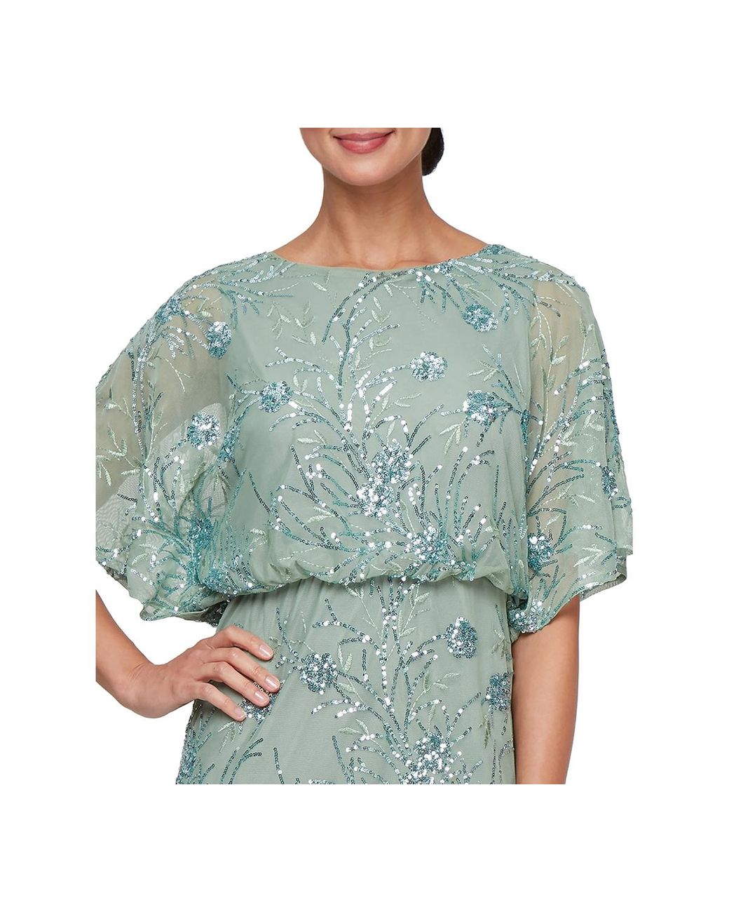 Sl Fashions Petite Sequined Blouson Dress in Green | Lyst