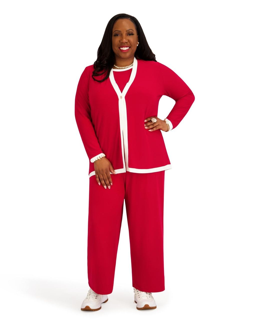 Kasper Red V-neck Button-front Cardigan