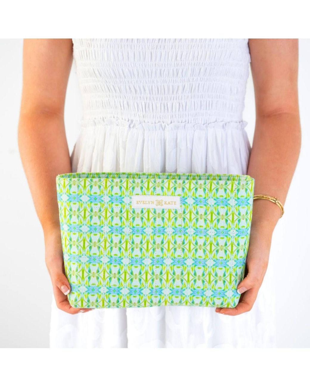 Evelyn & Kate Green Patterned Quilted Pouch