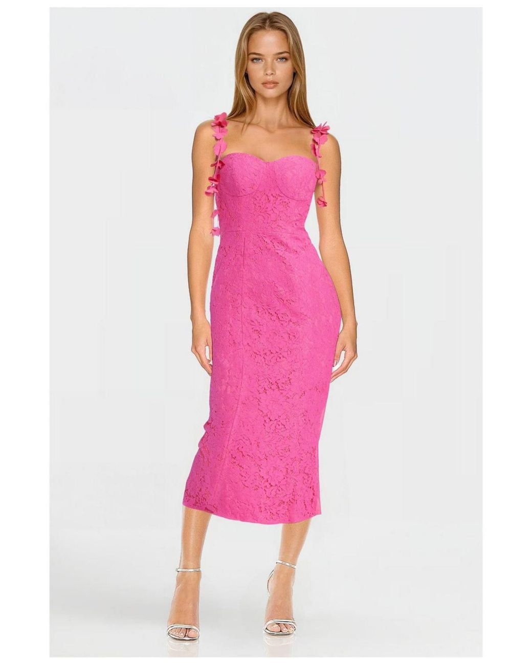 one33 social embroidered lace dress ONE33 SOCIAL The Zoe Lace Flower Strap Cocktail Dress in Pink