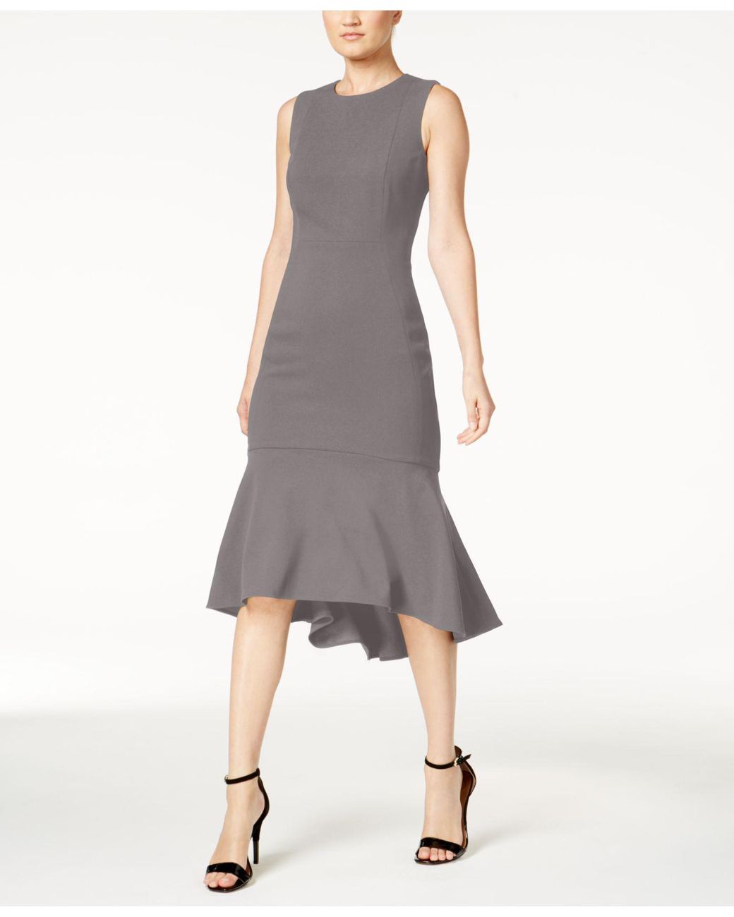 Calvin Klein High-low Midi Scuba Dress in Gray | Lyst