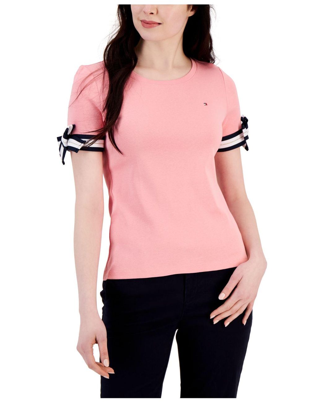 Tommy Hilfiger Cotton Tie-sleeve Top in Pink | Lyst