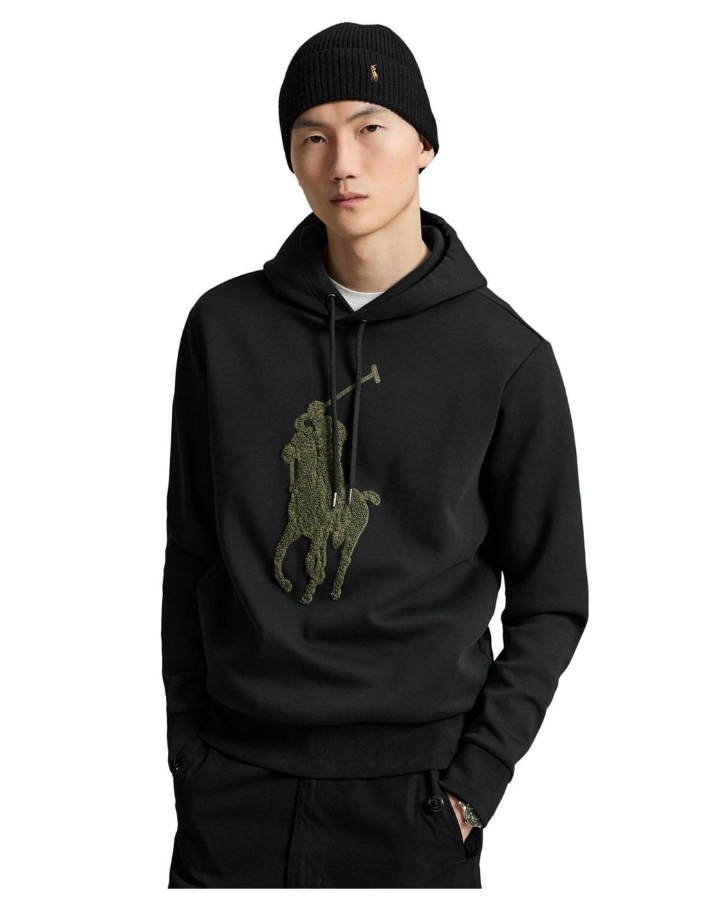 Double Up Shell Polo Ralph Lauren Big Pony Double-knit Hoodie in Black for Men | Lyst