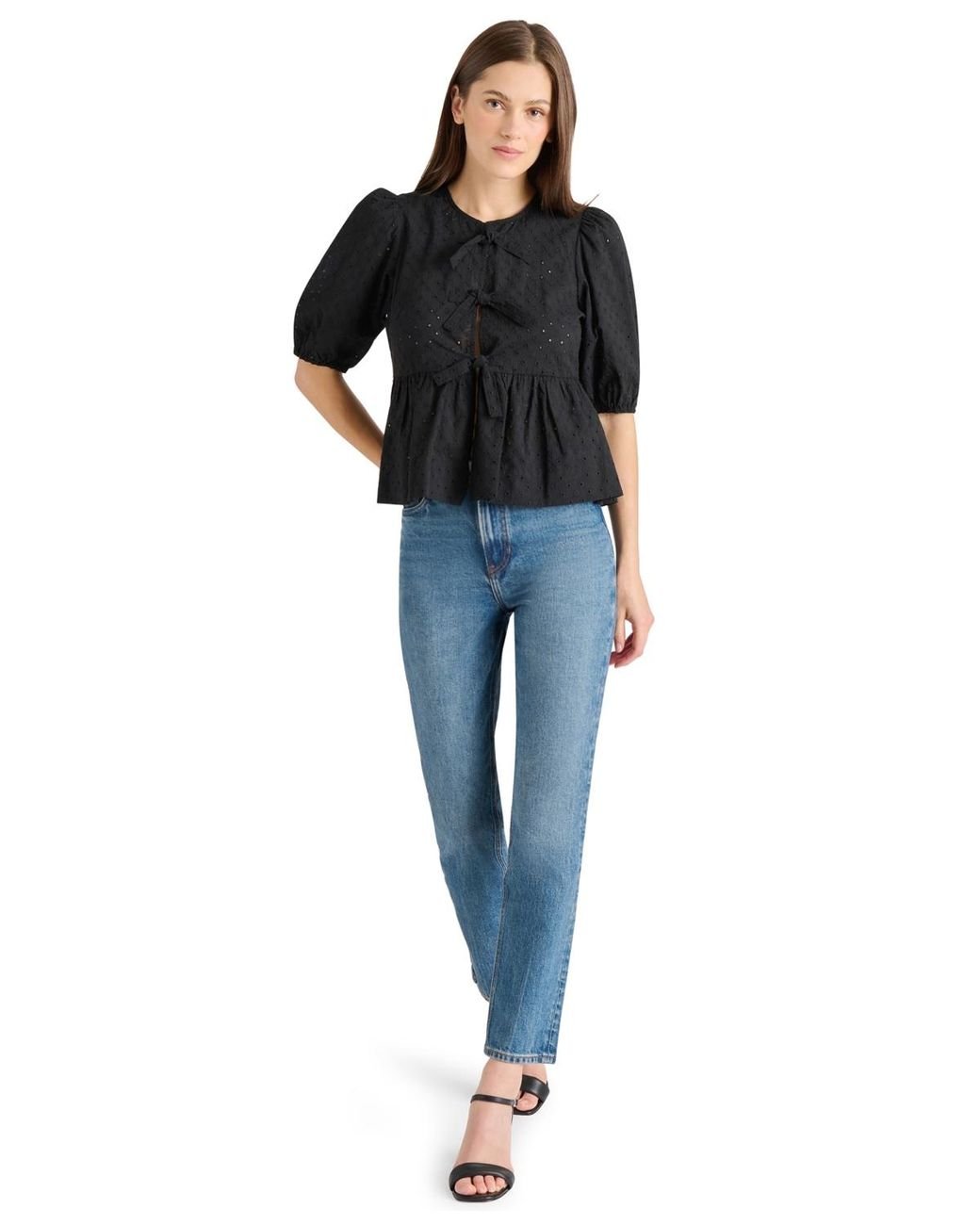 売れ筋商品|||スティーブ マデン カットソー トップス レディース Women's Paula Eyelet Tie-Front Cotton Top Black Steve Madden Paula Eyelet Tie-front Cotton Top in Black | Lyst