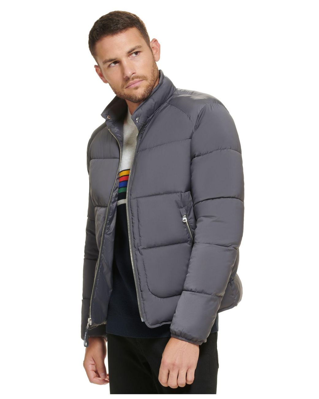 Calvin Klein Stretch Medium Weight Moto Jacket in Gray for Men | Lyst