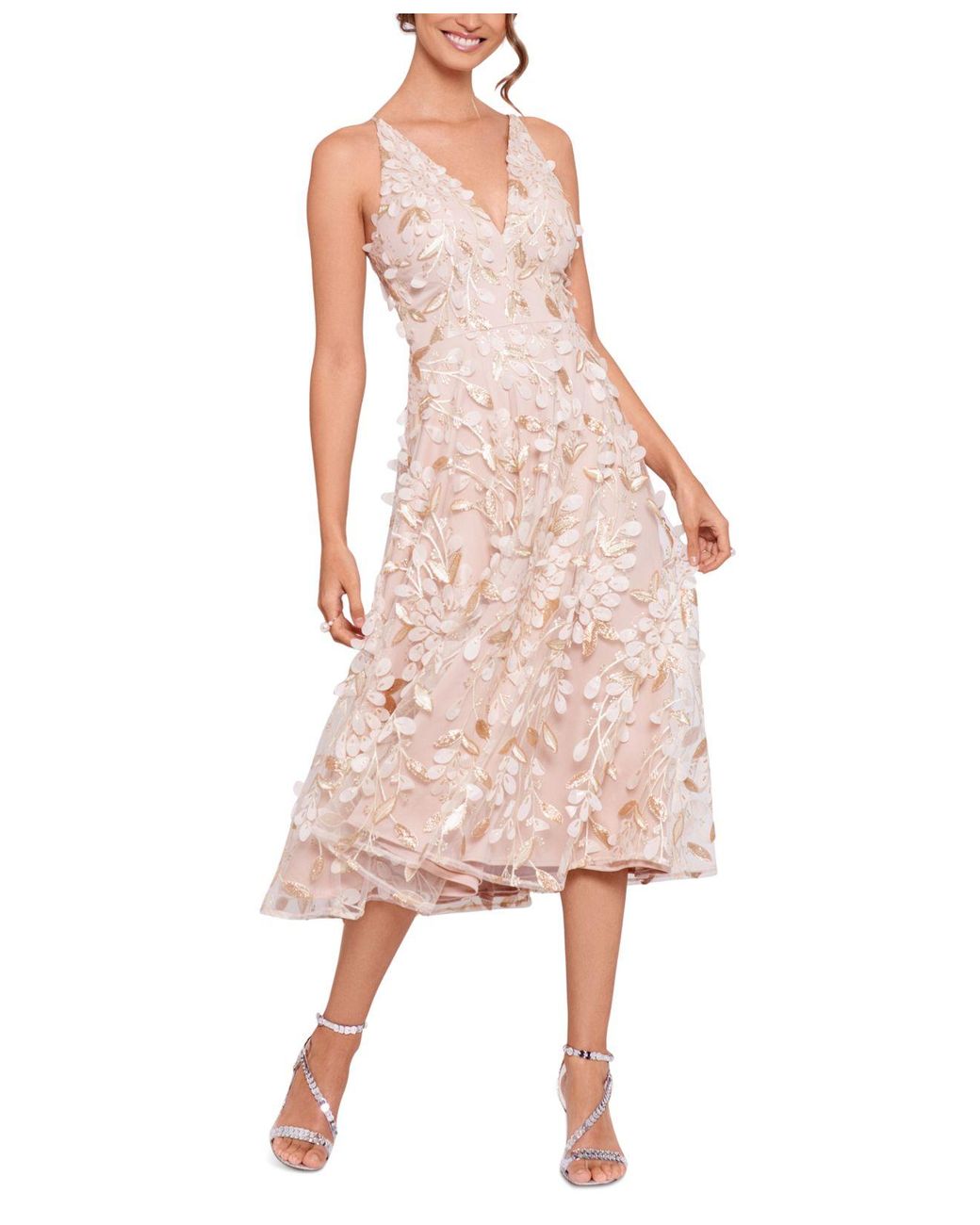 Xscape 3d Floral Appliqué Midi Dress in Pink Lyst