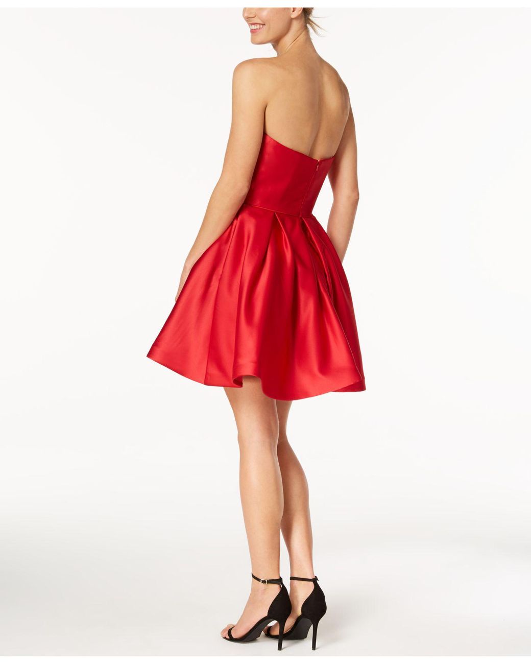 Red Cap-sleeve Zip-Front Fit-and-Flare Midi Dress
